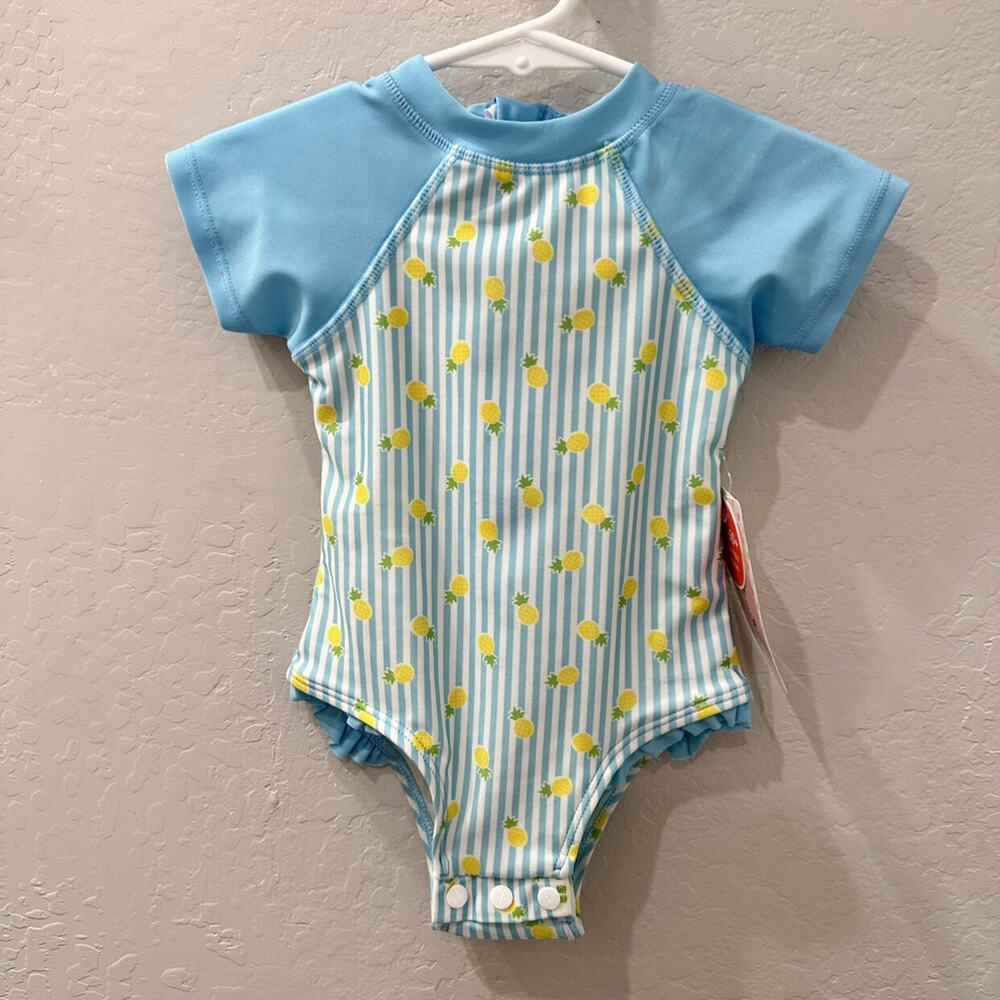 NWT Floatimini Blue Stripe Pineapple Rashguard One Piece Swimsuit